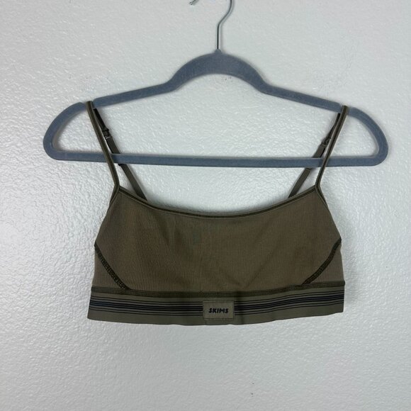 Skims Rib Scoop Neck Bralette M Army Green Loungewear Stretch Soft Basic - Picture 1 of 4